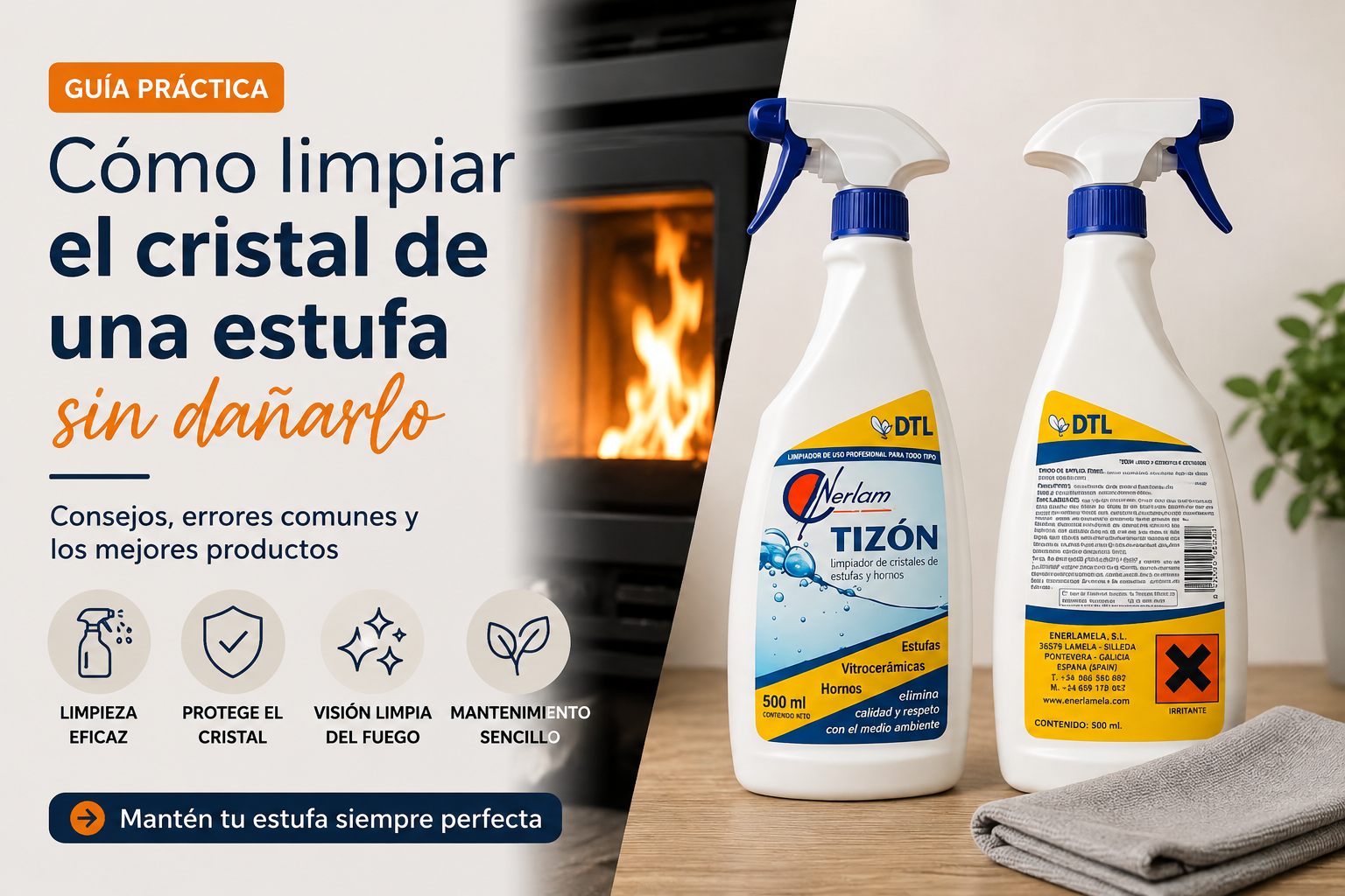 Cómo limpiar el cristal de una estufa de pellet con limpiador específico